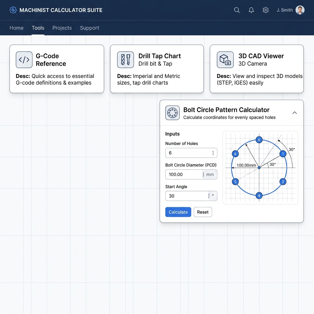 CNC Machinist interactive tool showing chamfer and circular toolpath parameters